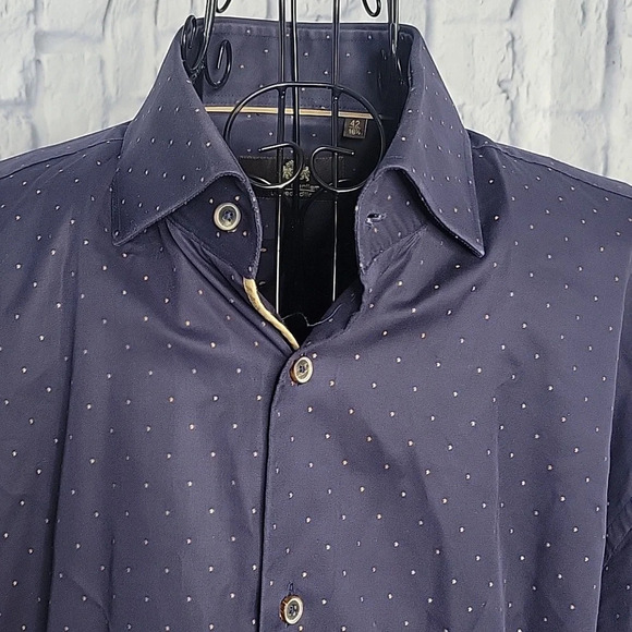 CIRCLE OF GENTLEMEN Blue with‎ Tan Dots Taurice Dress Shirt 42/16 1/2 inches - Picture 2 of 8